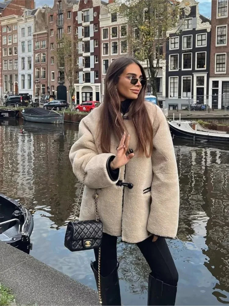 Shearling-Mantel Frauen Oversized Warm & Weich - IdealeKleiden