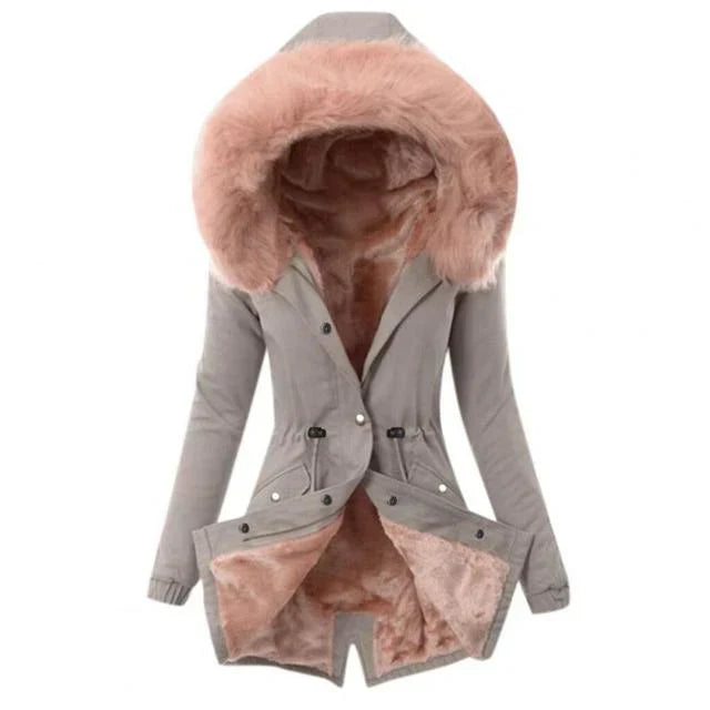 Soft women's jacket with faux fur lining, warm