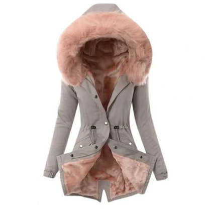 Soft women's jacket with faux fur lining, warm