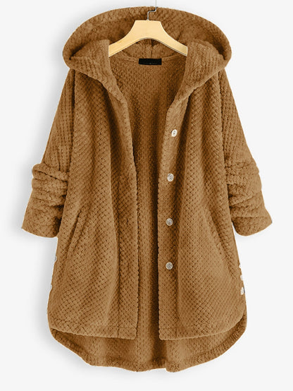 Practical women's dress with hood and buttons