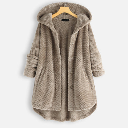 Practical women's dress with hood and buttons