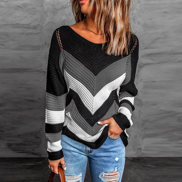 Women's Knitted Jumper Autumn Colours Patchwork Style