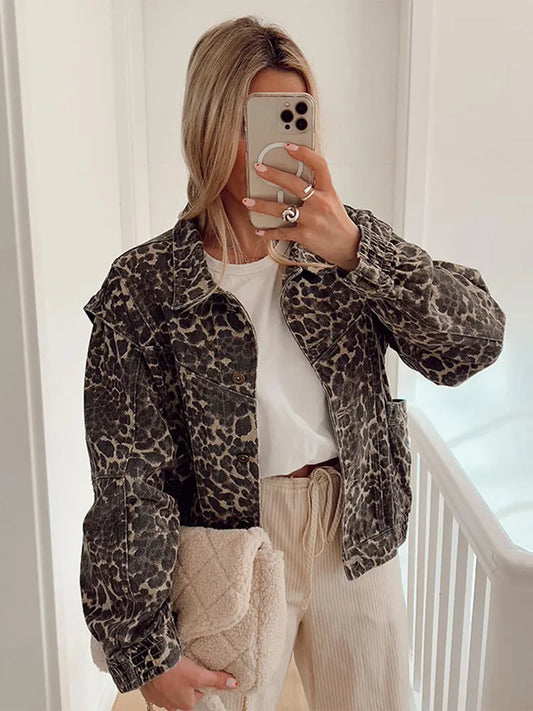 Trendige Kurzjacke Leopardenmuster Frauen - IdealeKleiden