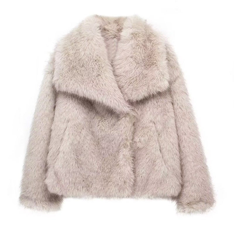 Modische Faux-Fur-Jacke Kurz Schnitt Übergröße Kragen