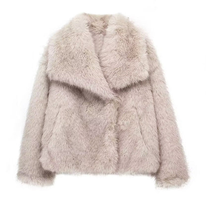 Modische Faux-Fur-Jacke Kurz Schnitt Übergröße Kragen
