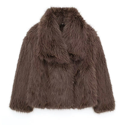 Modische Faux-Fur-Jacke Kurz Schnitt Übergröße Kragen - IdealeKleiden