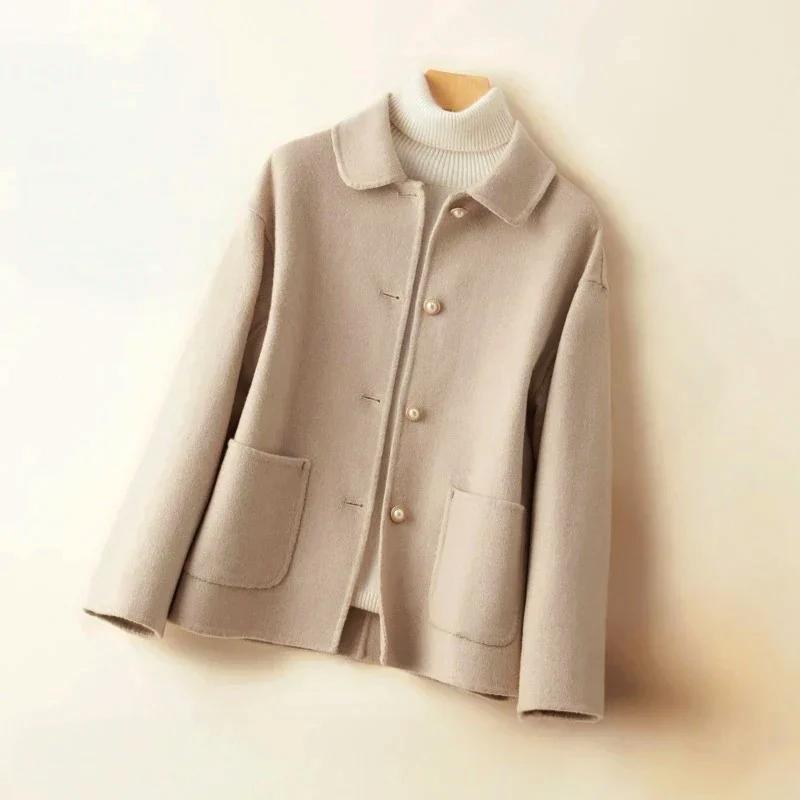Stylish Wool Coat Round Neck Women