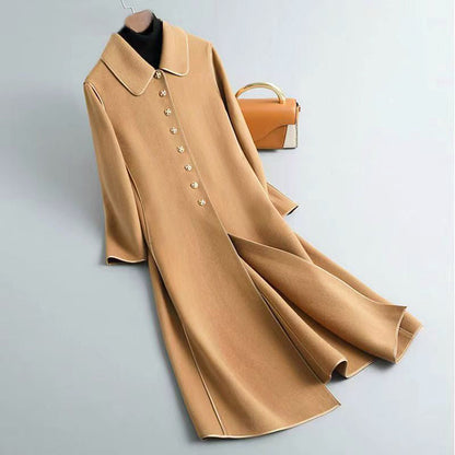 Elegant A-line Wool Coat Long Buttons