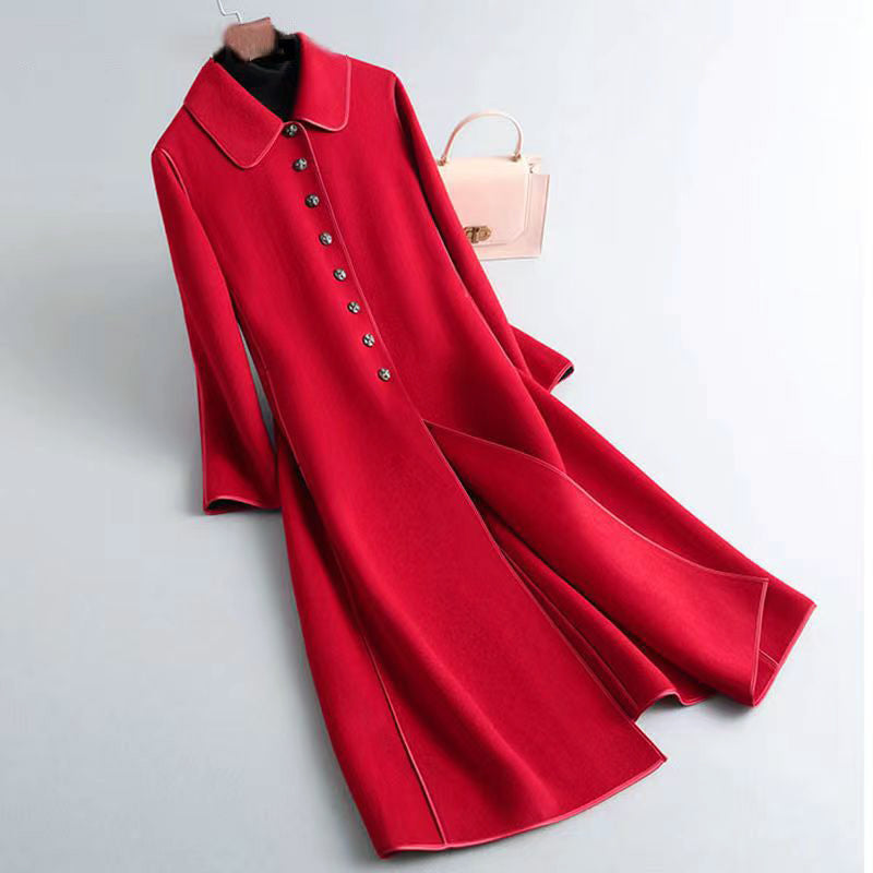 Elegant A-line Wool Coat Long Buttons