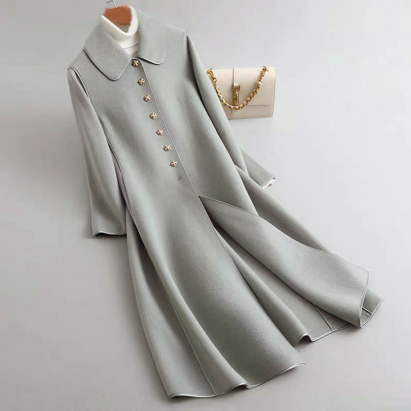 Elegant A-line Wool Coat Long Buttons