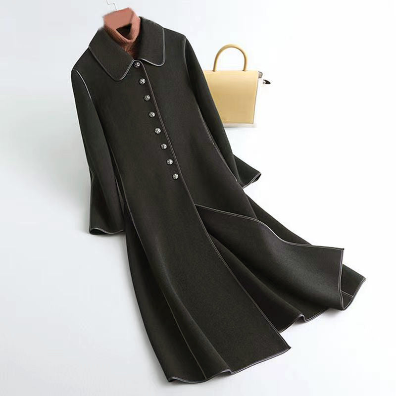 Elegant A-line Wool Coat Long Buttons
