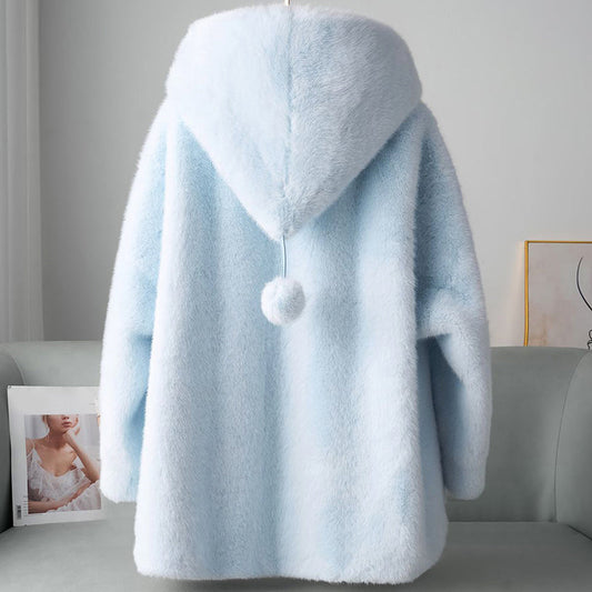 Stylische Faux-Fur-Jacke mit Bommel-Details - IdealeKleiden