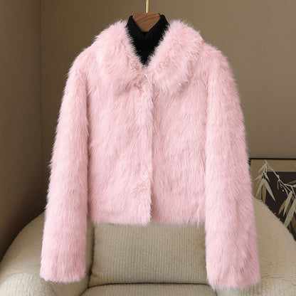 Stylish Short Jacket Fur Trim Buttons