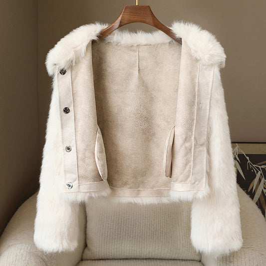 Stylische Kurzjacke Pelzverbrämung Knöpfe - IdealeKleiden
