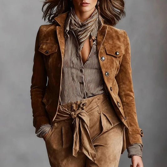 Stilvolle Lederjacke Damen mit Brusttaschen - IdealeKleiden