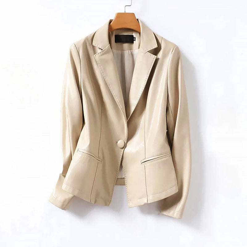Elegant Leather Jacket One-Button Blazer Design