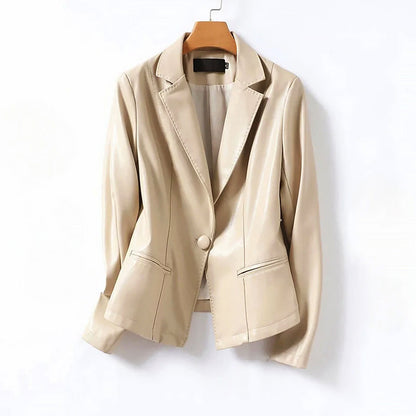 Elegant Leather Jacket One-Button Blazer Design
