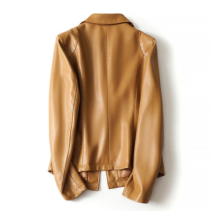 Elegante Lederjacke Ein-Knopf Blazer Design - IdealeKleiden