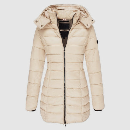 Lange Damenpufferjacke Slim Fit Kapuze