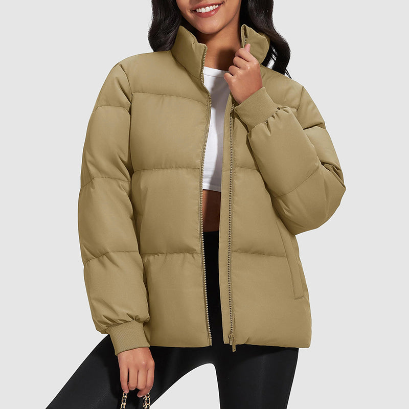 Women's Short Down Jacket with Stand-Up Collar