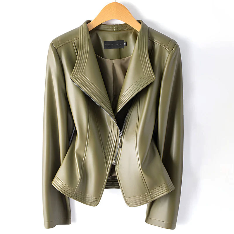 Modische Faux-Lederjacke Asymmetrisch Schnitt