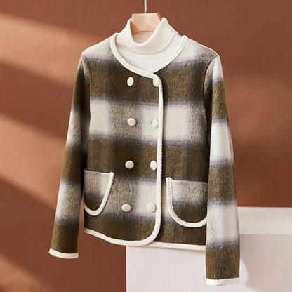 Modische Karo Jacke Wollmischung Kontrast