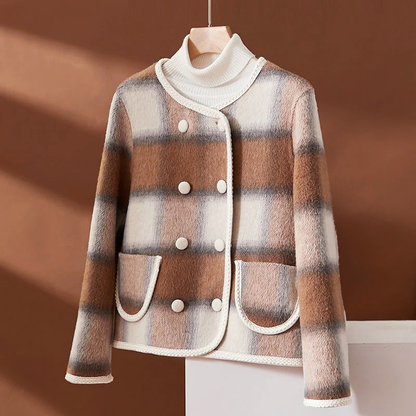 Modische Karo Jacke Wollmischung Kontrast