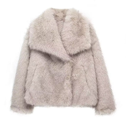 Faux Fur Trim Coat Relaxed Fit Oversized Collar