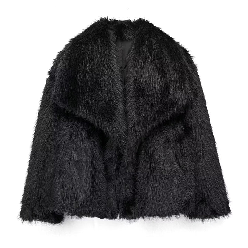 Faux Fur Trim Coat Relaxed Fit Oversized Collar