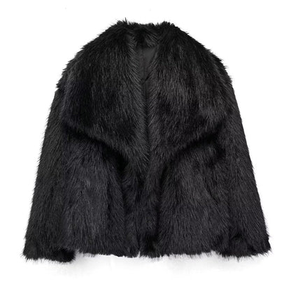 Faux Fur Trim Coat Relaxed Fit Oversized Collar
