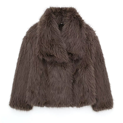 Faux Fur Trim Coat Relaxed Fit Oversized Collar