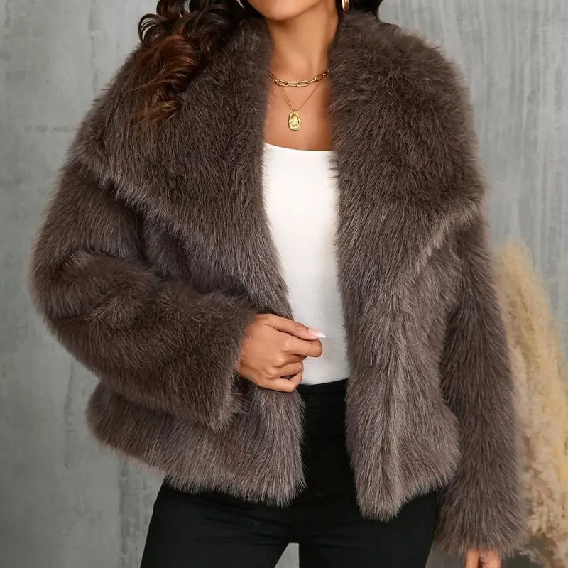 Fellbesatz Mantel Relaxed Fit Oversized Kragen - IdealeKleiden
