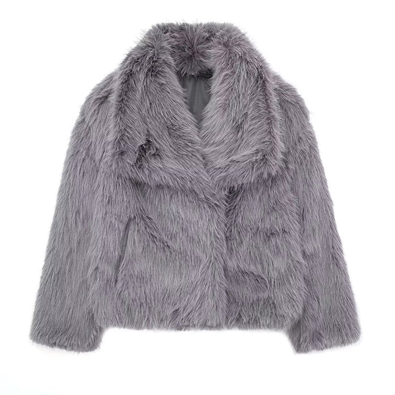 Faux Fur Trim Coat Relaxed Fit Oversized Collar