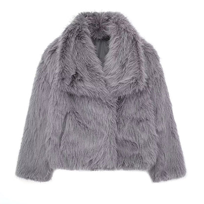 Faux Fur Trim Coat Relaxed Fit Oversized Collar