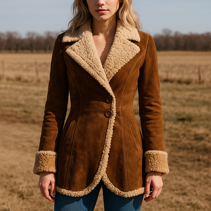 Tailored Coat Faux-Fur Trims Front Buttons