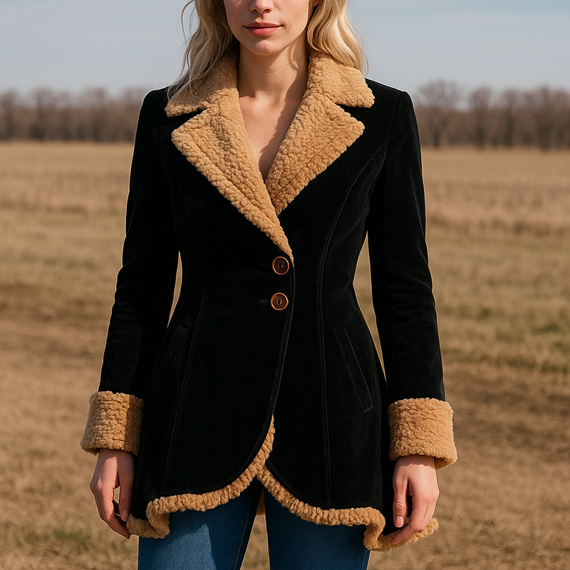 Tailored Coat Faux-Fur Trims Front Buttons