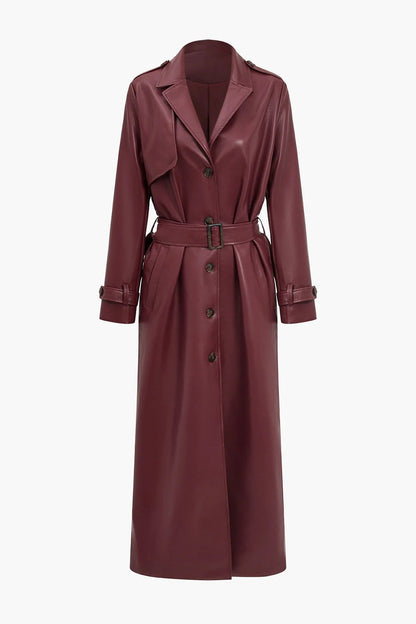 Armadillo Trench Coat Elegant Long Sleeve Leather Look