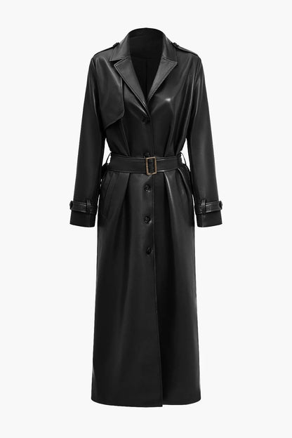 Armadillo Trench Coat Elegant Long Sleeve Leather Look