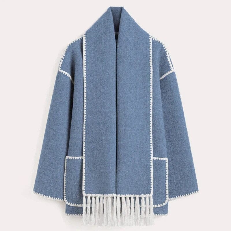 Stylish Women's Wool Coat with Contrast Trim