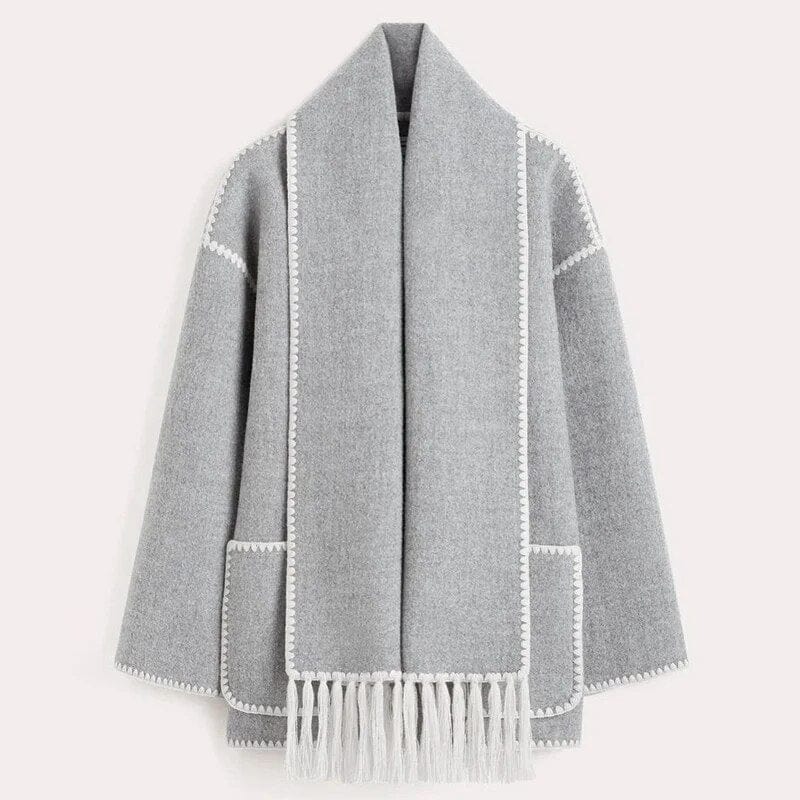 Stylish Women's Wool Coat with Contrast Trim