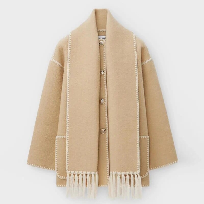 Stylish Women's Wool Coat with Contrast Trim
