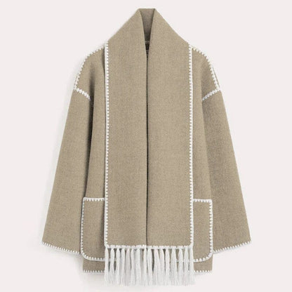 Stylish Women's Wool Coat with Contrast Trim