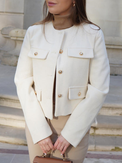 Cropped Blazer Women Wool Jacket Modern Style