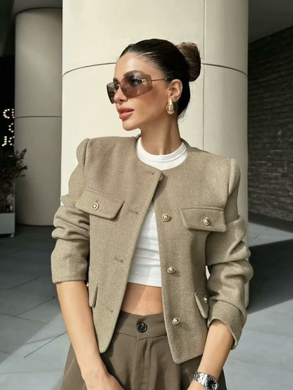 Cropped Blazer Women Wool Jacket Modern Style