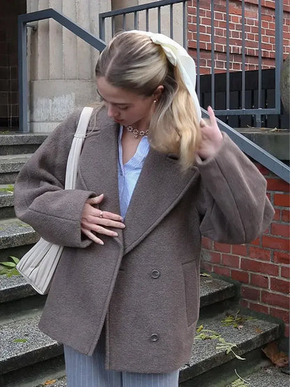 Oversized Wool Blend Coat Drop Shoulder Modern