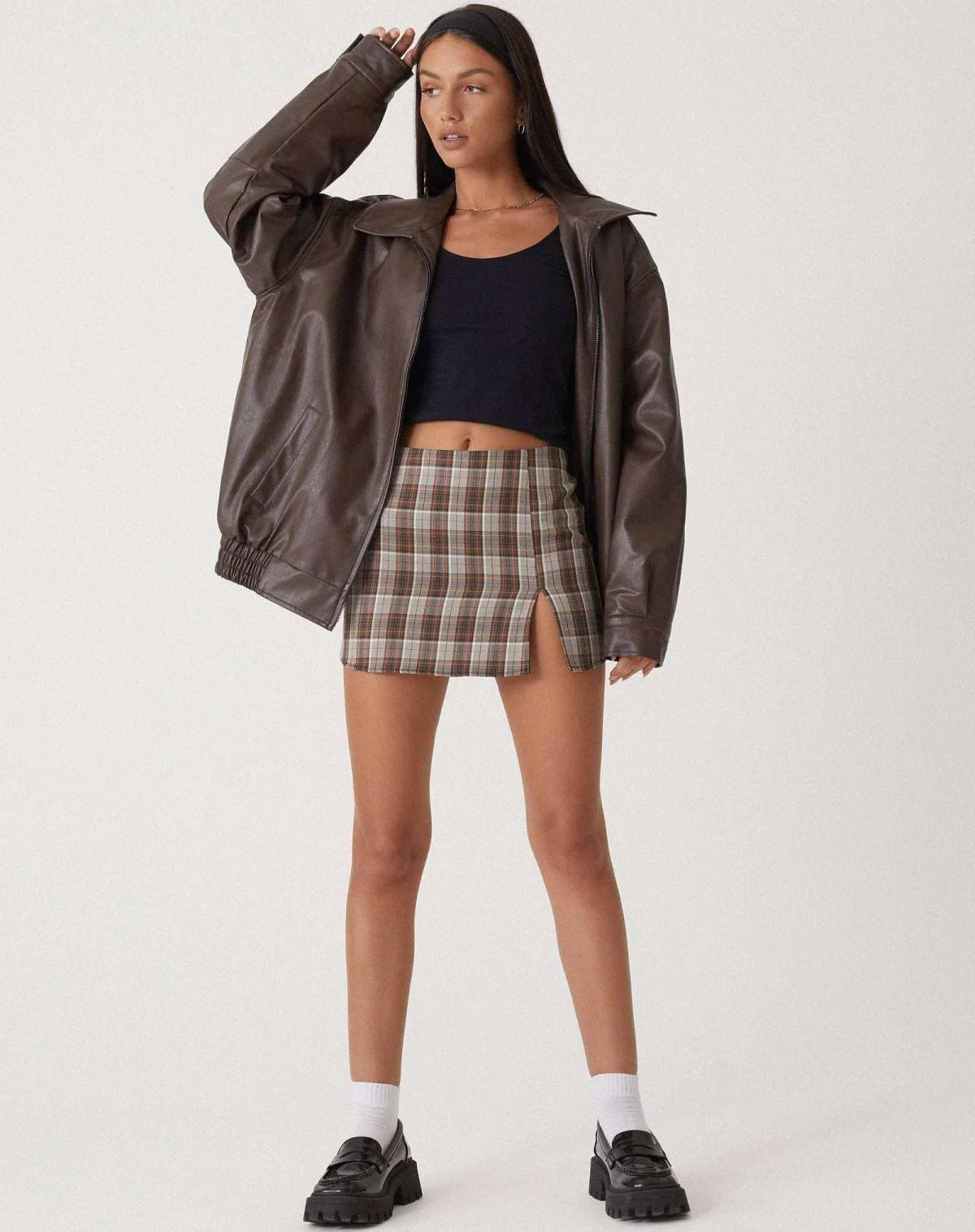 Große Lederjacke Streetwear Style Reißverschluss - IdealeKleiden