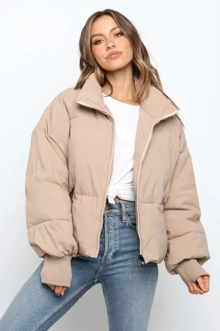 Short Oversized Puffer Jacket with Zipper