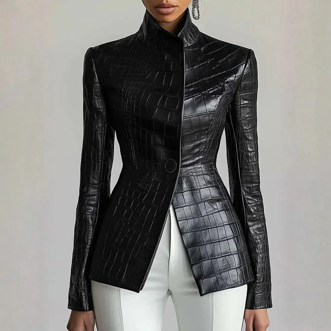 Stylish Faux Leather Coat Croc Print