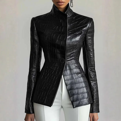 Stylish Faux Leather Coat Croc Print