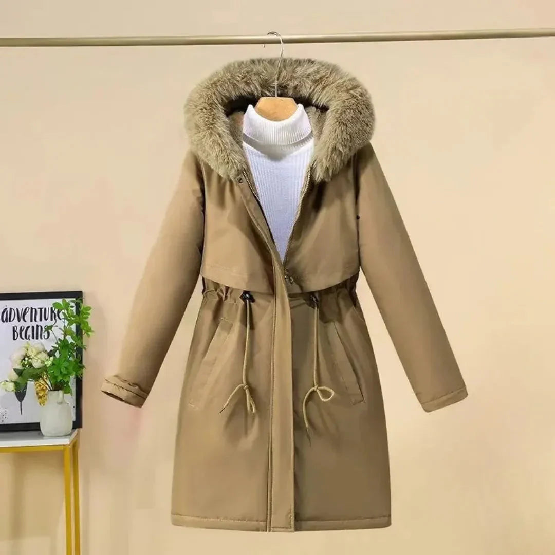 Elegant Winter Coat Long Faux Fur Hood